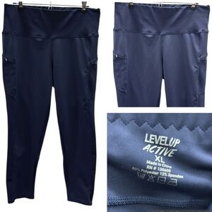 Level Up Active Blue 2 Zippered Pockets 3 Quarter Length Crop Legging Womens XL